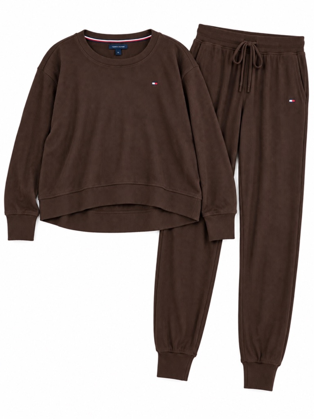 New - Tommy Hilfiger Women's Dark Brown Ribbed Lounge Set | Size XL